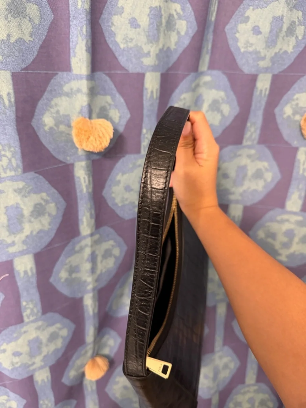 Furla Diamante Black Crocodile Embossed Shoulder Bag - Picture 8 of 10